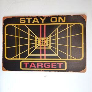 Stay On Target Tin Sign 12×8 Retro Grid Sci‑Fi Inspired Metal Wall Art Decor